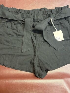 LC Lauren Conrad Black High-Waist Paperbag Tie Shorts